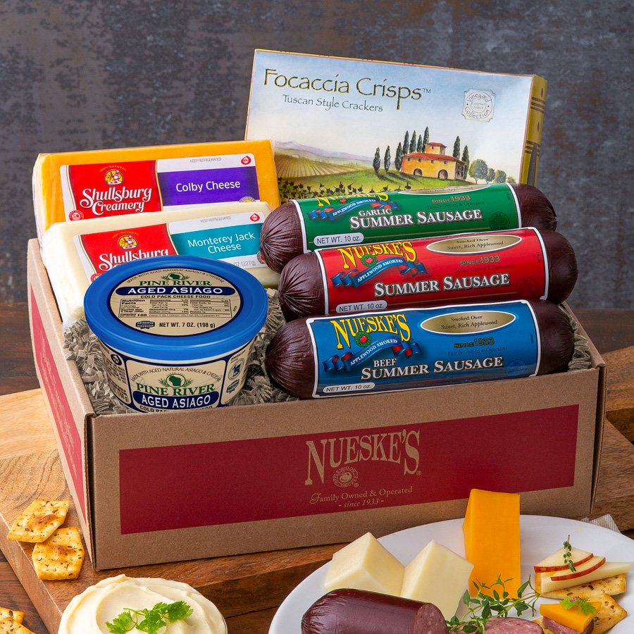 https://www.nueskes.com/assets/1/20/DimLarge/931_Cheese_And_Sausage_Sampler_Gift_Box_900x900_3_29_23.jpg?3477