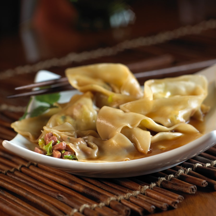 Smoked Duck Wontons with Gingered Duck Glaze